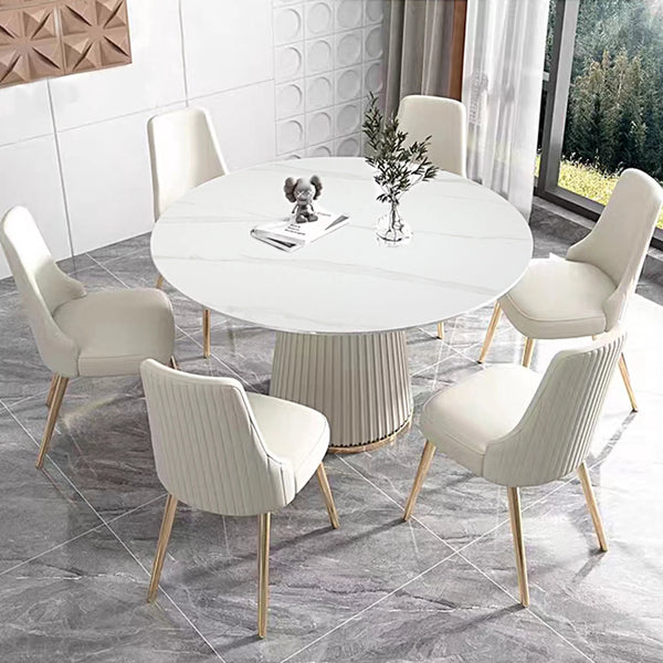 White 53" D Faux Marble Dining Table